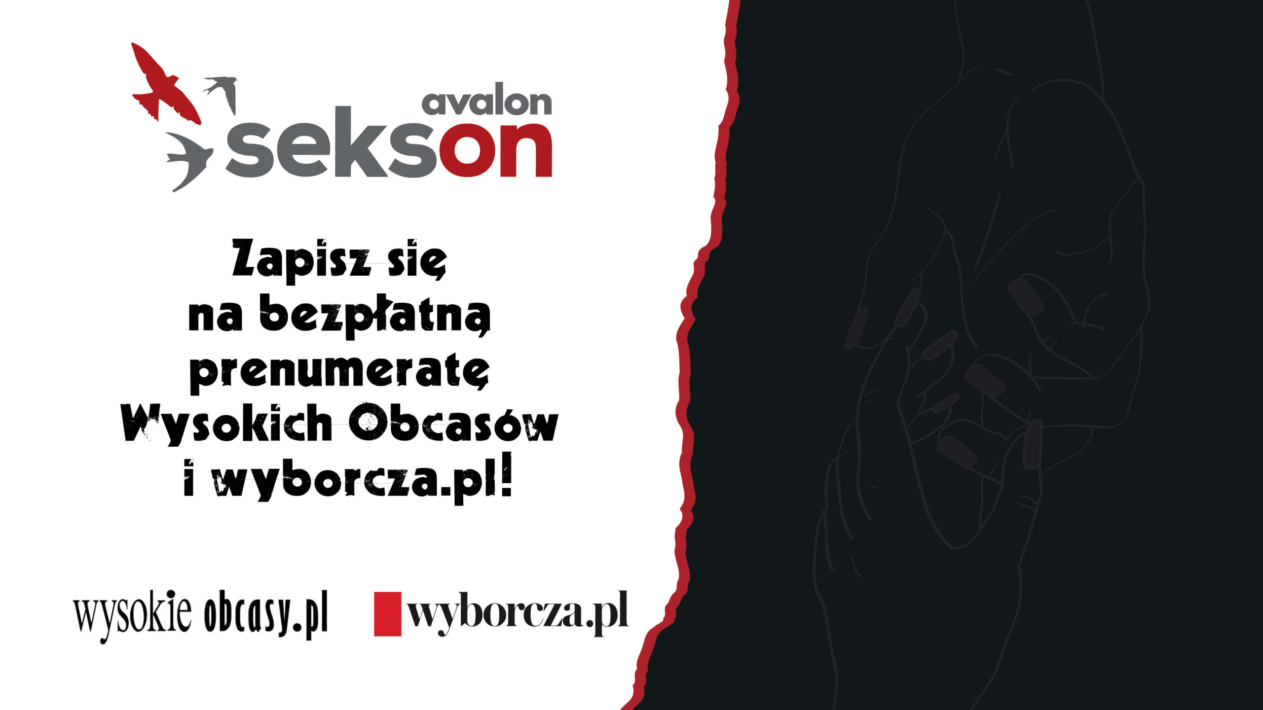 Na grafice logotyp projektu Sekson, wysokich obcasów i wyborcza.pl i napis Zapisz się na bezpłatną prenumeratę Wysokich Obcasów i wyborcza.pl!