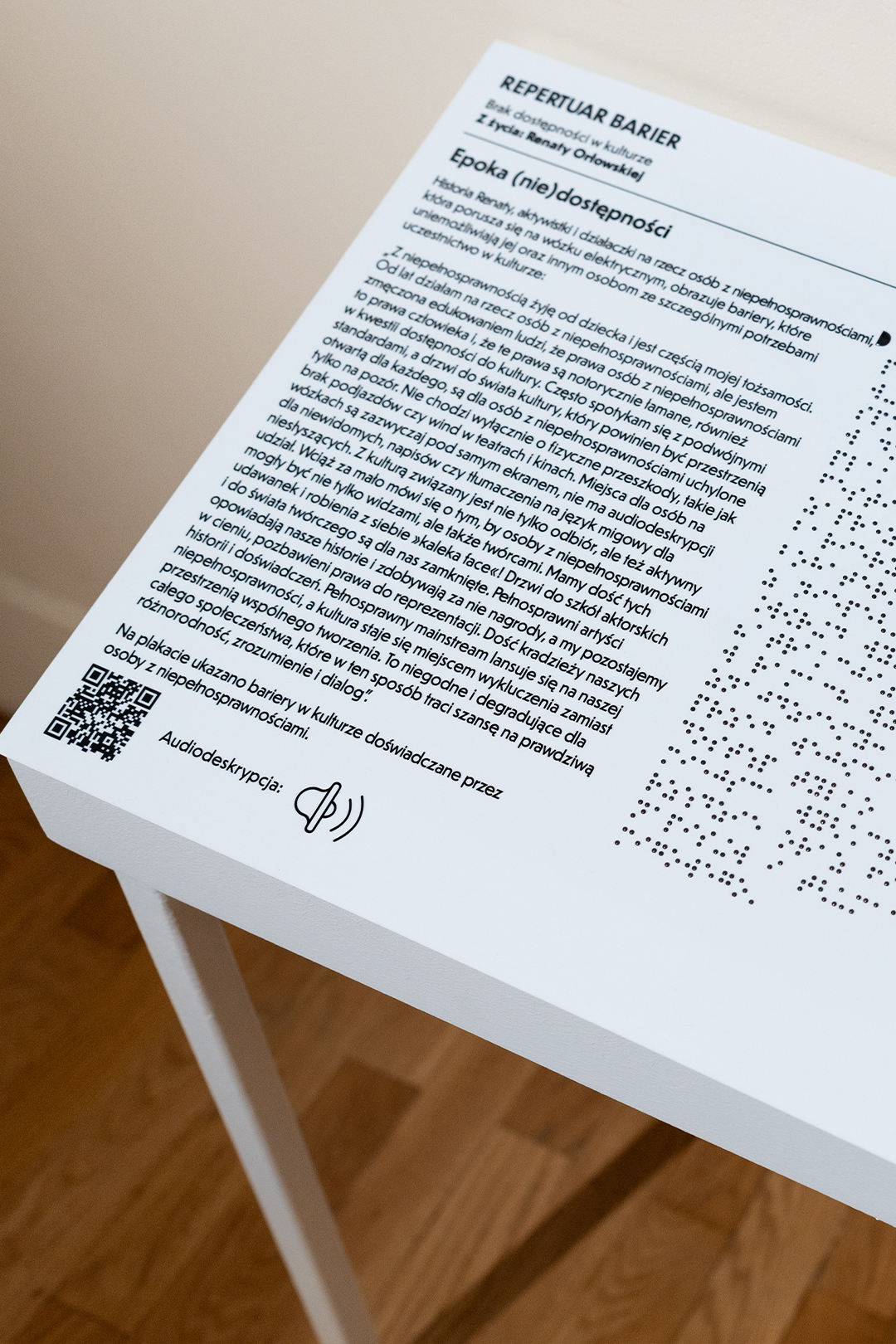 Na plakacie ukazano bariery w kulturze doświadczane przez osoby z niepełnosprawnościami.